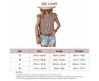 Ruffle Short Sleeve Blouse Stripe Printed Pattern V Neckline Short Sleeve Blouse For Women Lady Brown L