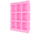 Pink 9-Grids Rectangular Organic Silicone Hand-Made Soap Mold Kitchen Diy Cake Baking Tools