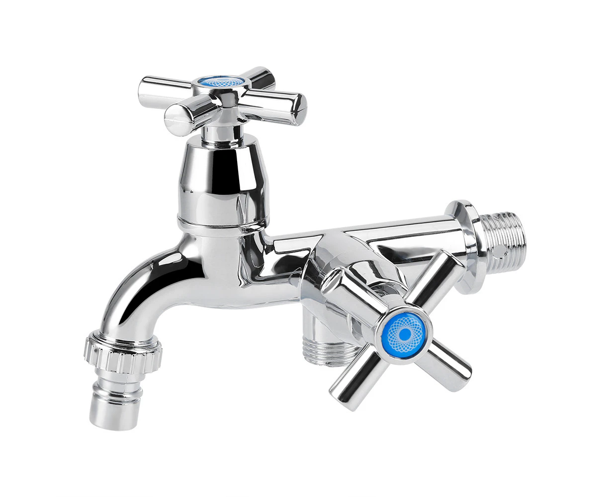 Abs Washing Machine Faucet Sink Basin Water Tap With Double Spout&Handle G1/2 Cross Handle