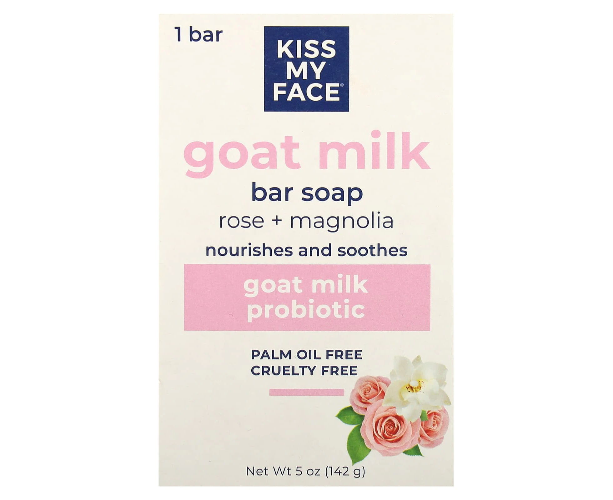 Kiss My Face, Goat Milk Bar Soap, Rose + Magnolia, 5 oz (142 g)