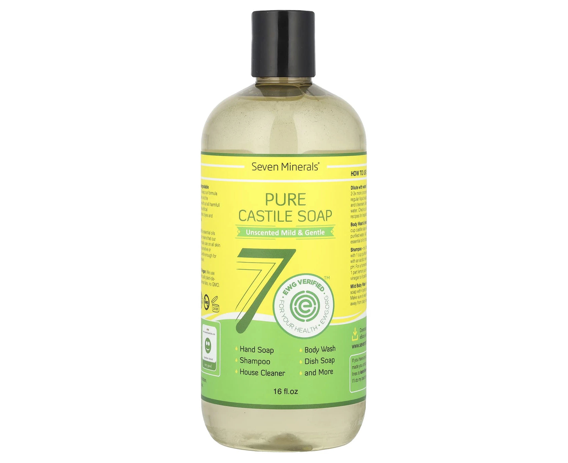 Seven Minerals, Pure Castile Soap, Unscented Mild & Gentle, 16 fl oz