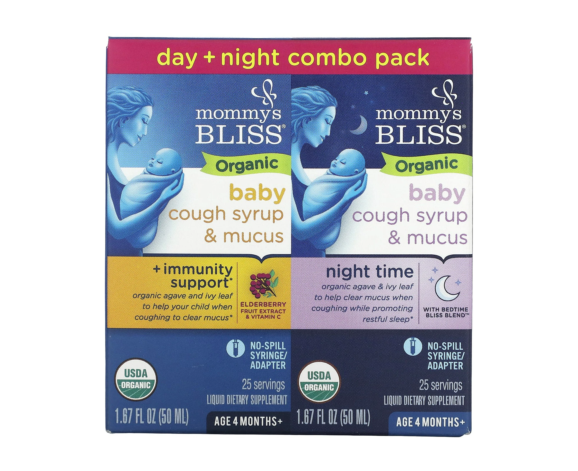 Mommy's Bliss, Baby, Organic Cough Syrup & Mucus, Day/Night Pack, Age 4 Months+, 2 Pack, 1.67 fl oz (50 ml) Each