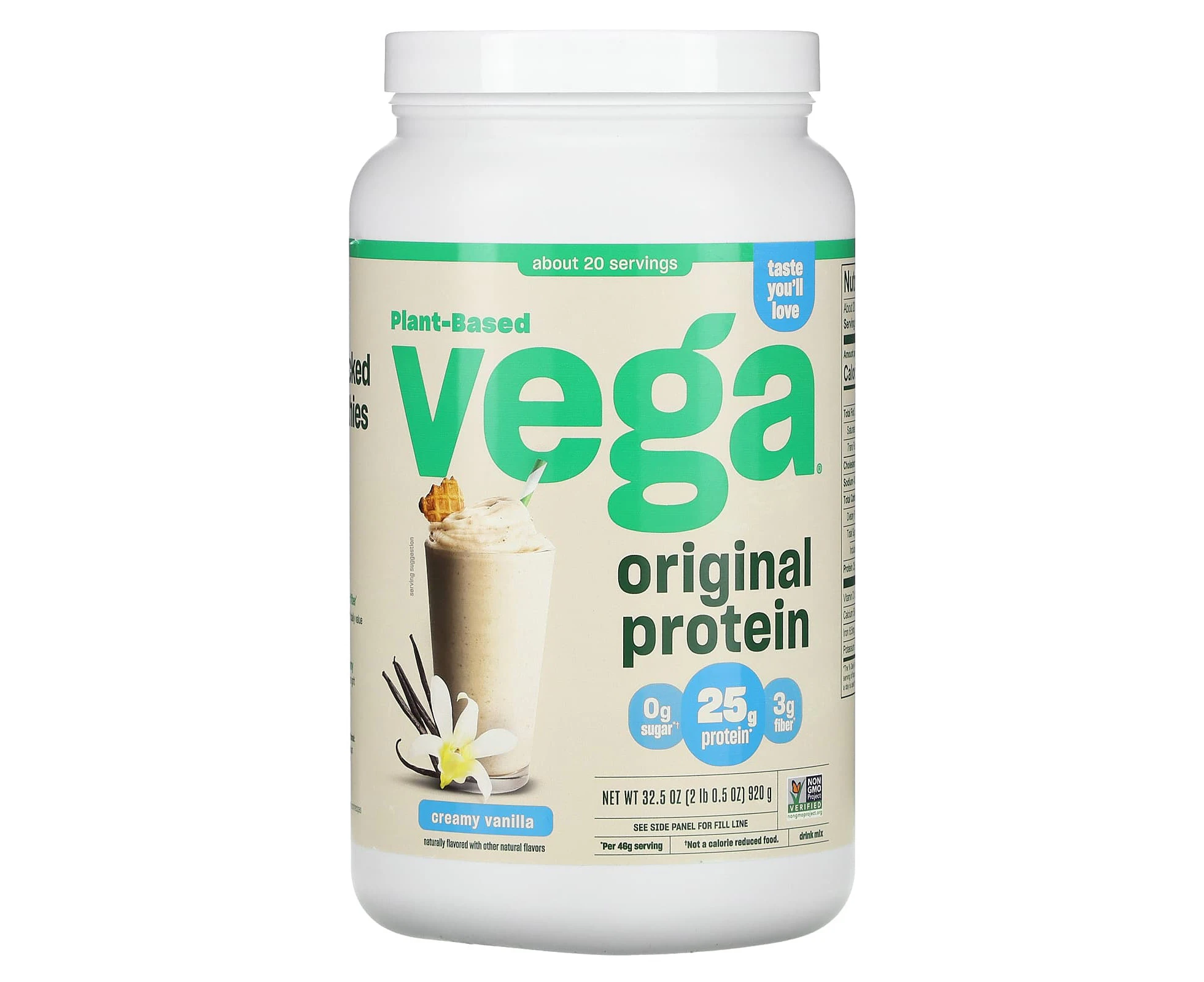 Vega, Plant-Based Original Protein, Creamy Vanilla, 2 lb 0.5 oz (920 g)