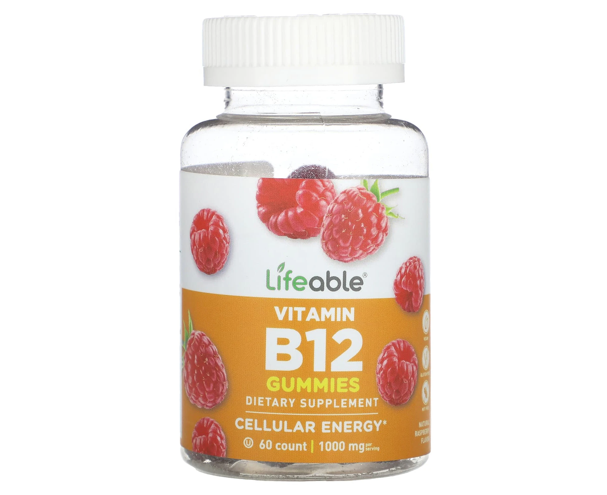 Lifeable, Vitamin B12 Gummies, Natural Raspberry, 1,000 mg, 60 Gummies (500 mg per Gummy)