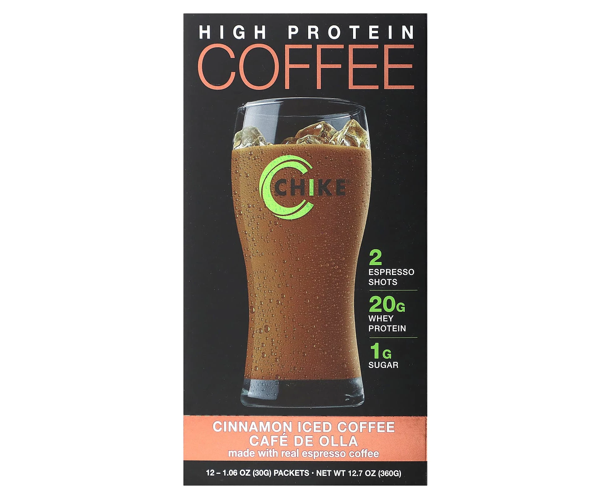 Chike Nutrition, High Protein Iced Coffee, Cinnamon, 12 Packets, 1.06 oz (30 g) Each