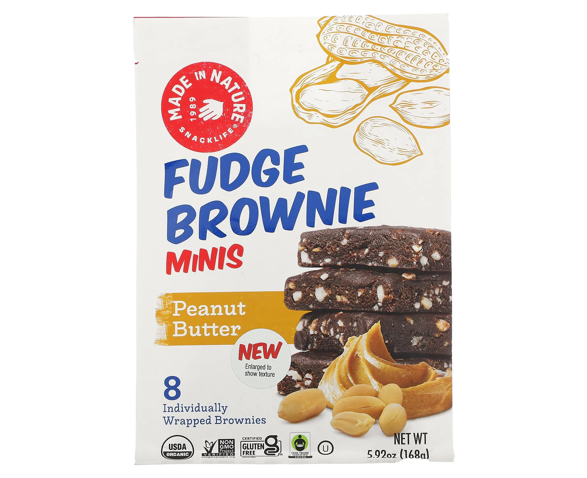 Made in Nature, Fudge Brownie Minis, Peanut Butter, 8 Brownies, 5.92 oz (168 g)