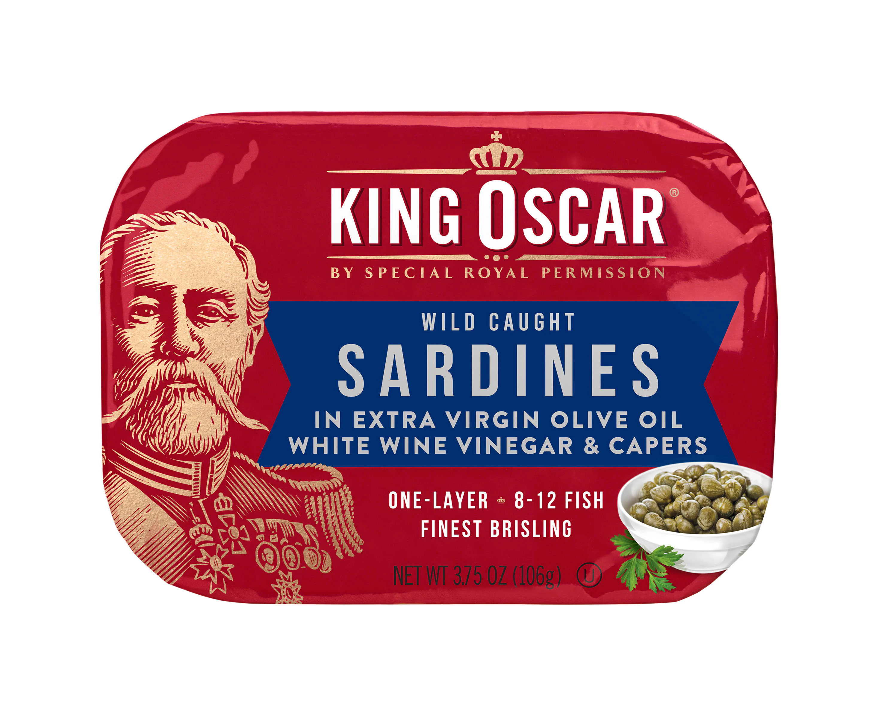 King Oscar, Wild Caught Sardines In Extra Virgin Olive Oil, White Wine Vinegar & Capers, 3.75 oz (106 g)