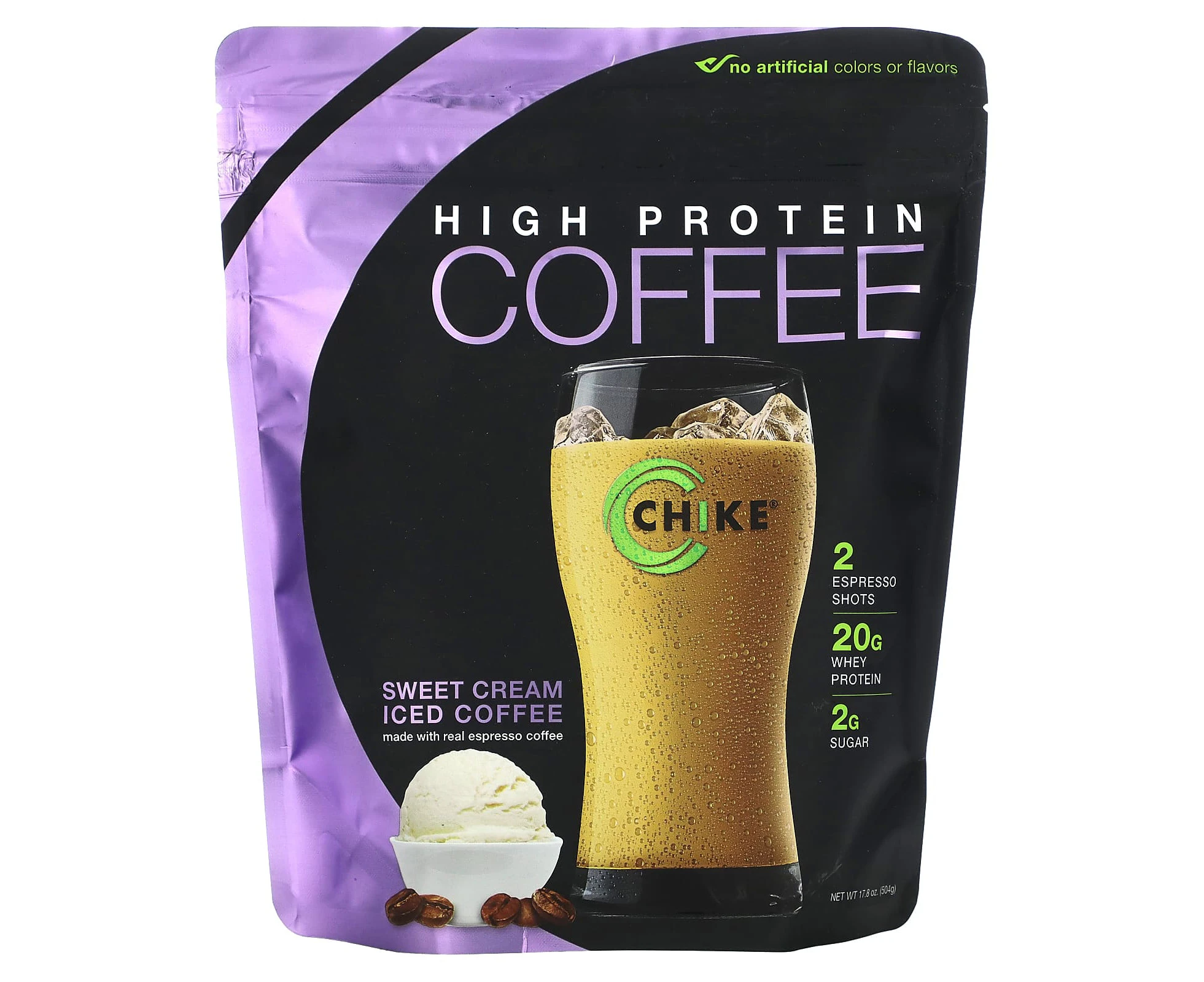 Chike Nutrition, High Protein Iced Coffee, Sweet Cream, 17.8 oz (504 g)