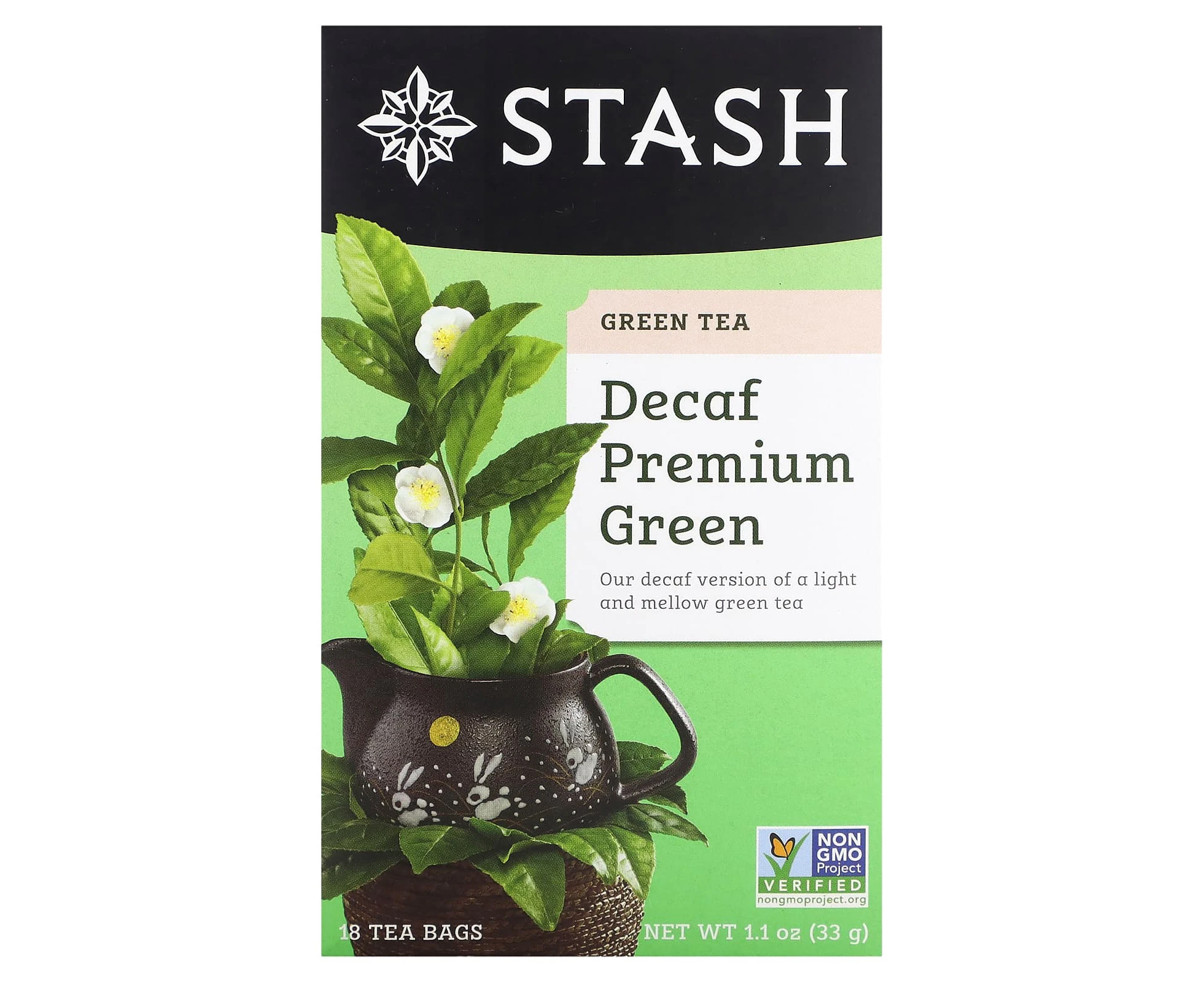 Stash Tea, Premium Green Tea, Decaf , 18 Tea Bags, 1.1 oz (33 g)