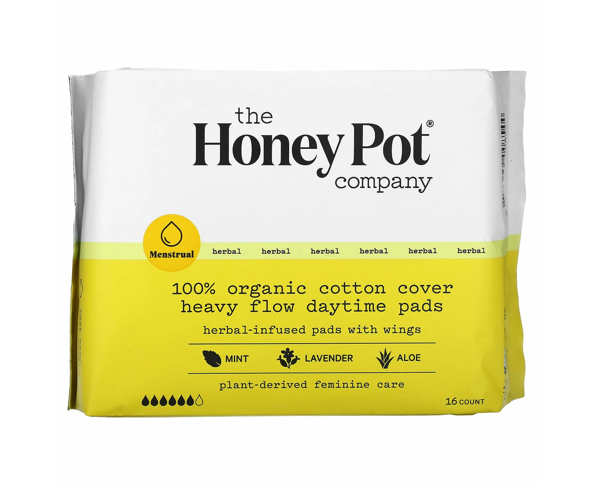 The Honey Pot Company, 100% Organic Cotton Cover Heavy Flow Daytime Pads, 16 Count