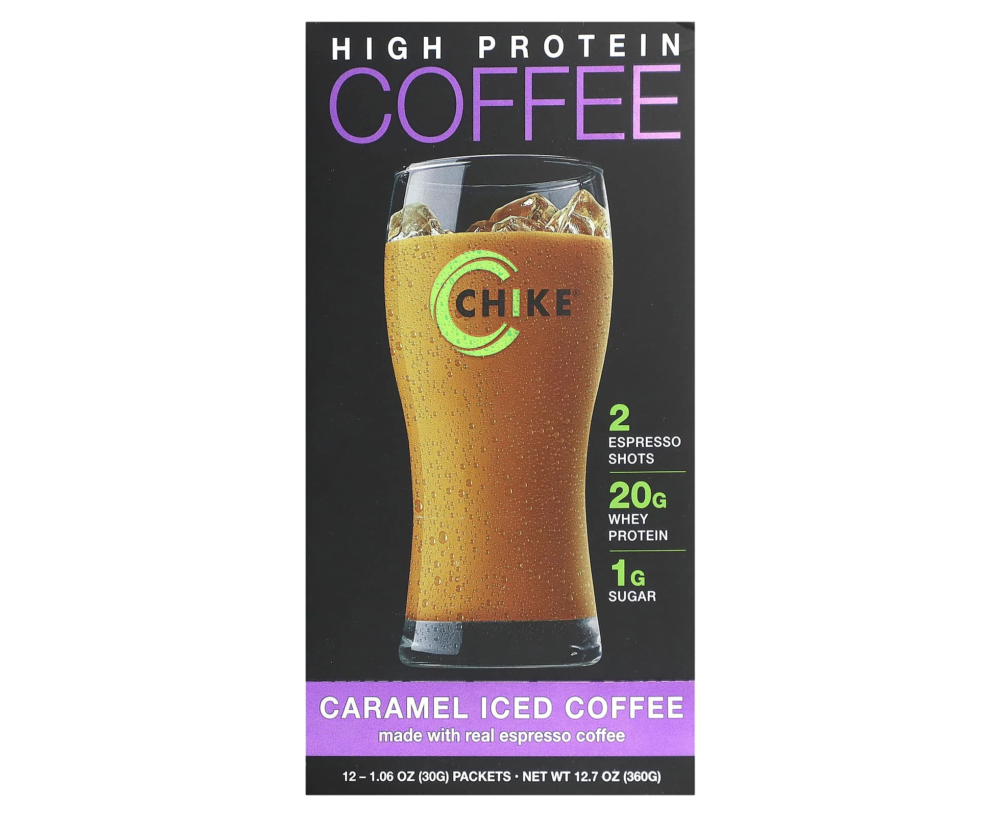 Chike Nutrition, High Protein Iced Coffee,  Caramel, 12 Packets, 1.06 oz (30 g) Each