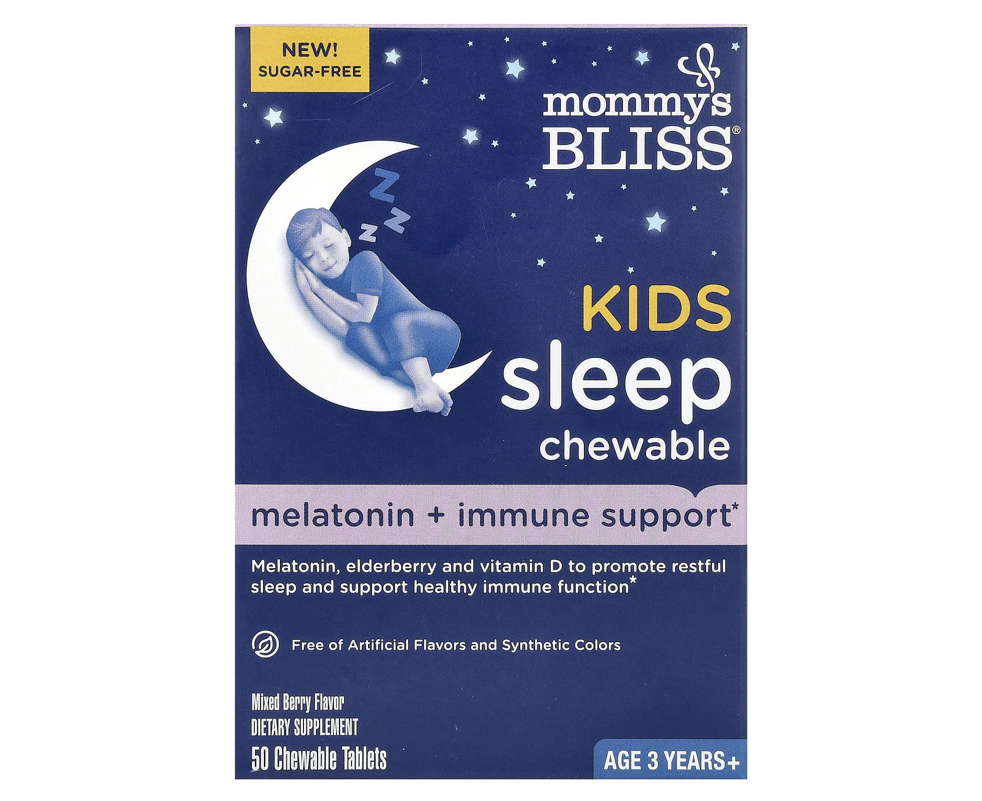 Mommy's Bliss, Kids Sleep Chewable,  Melatonin + Immune Support, Age 3 Years+, Mixed Berry, 50 Chewable Tablets