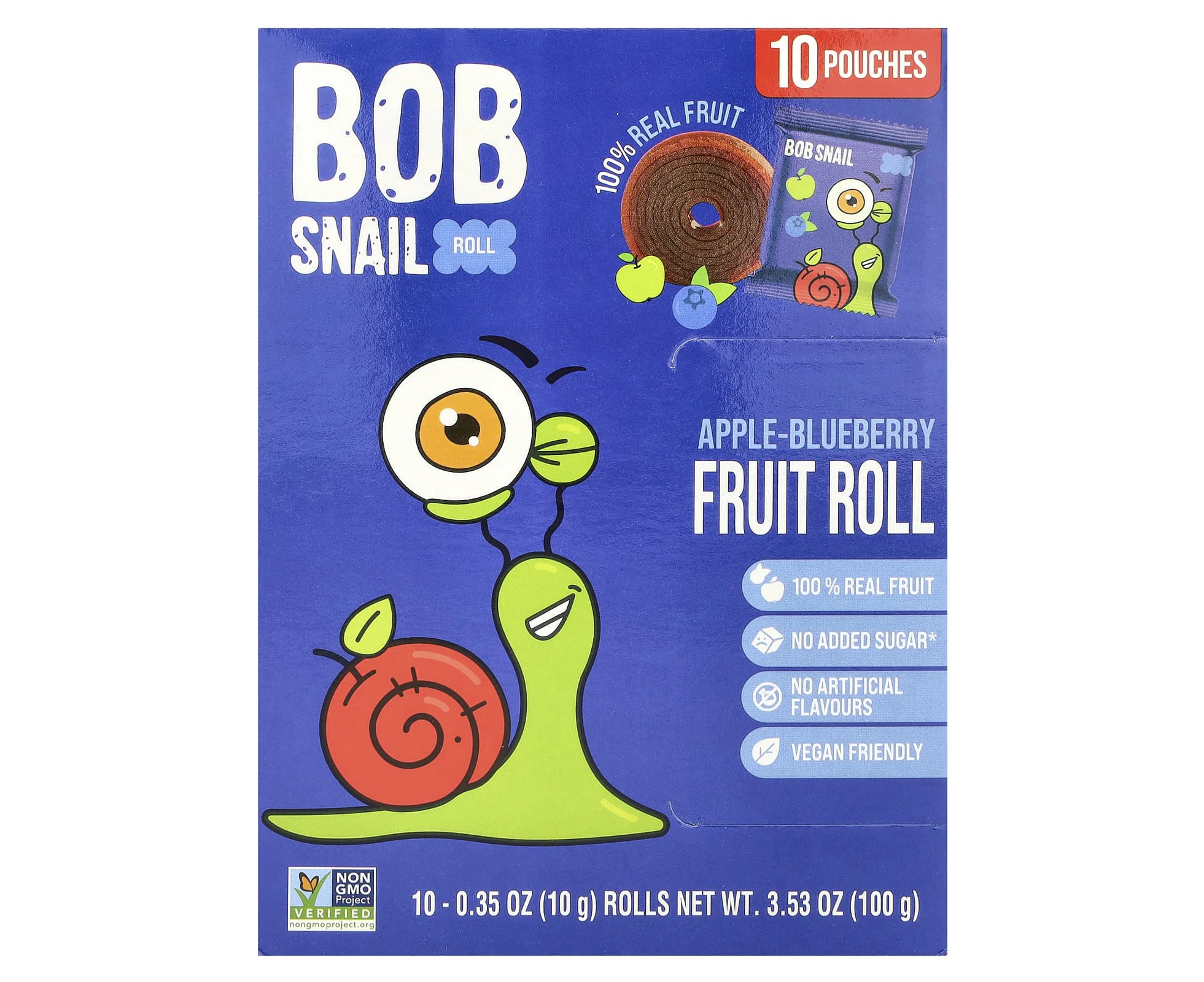 Bob Snail, Fruit Roll, Apple-Blueberry, 10 Pouches, 0.35 oz (10 g) Each