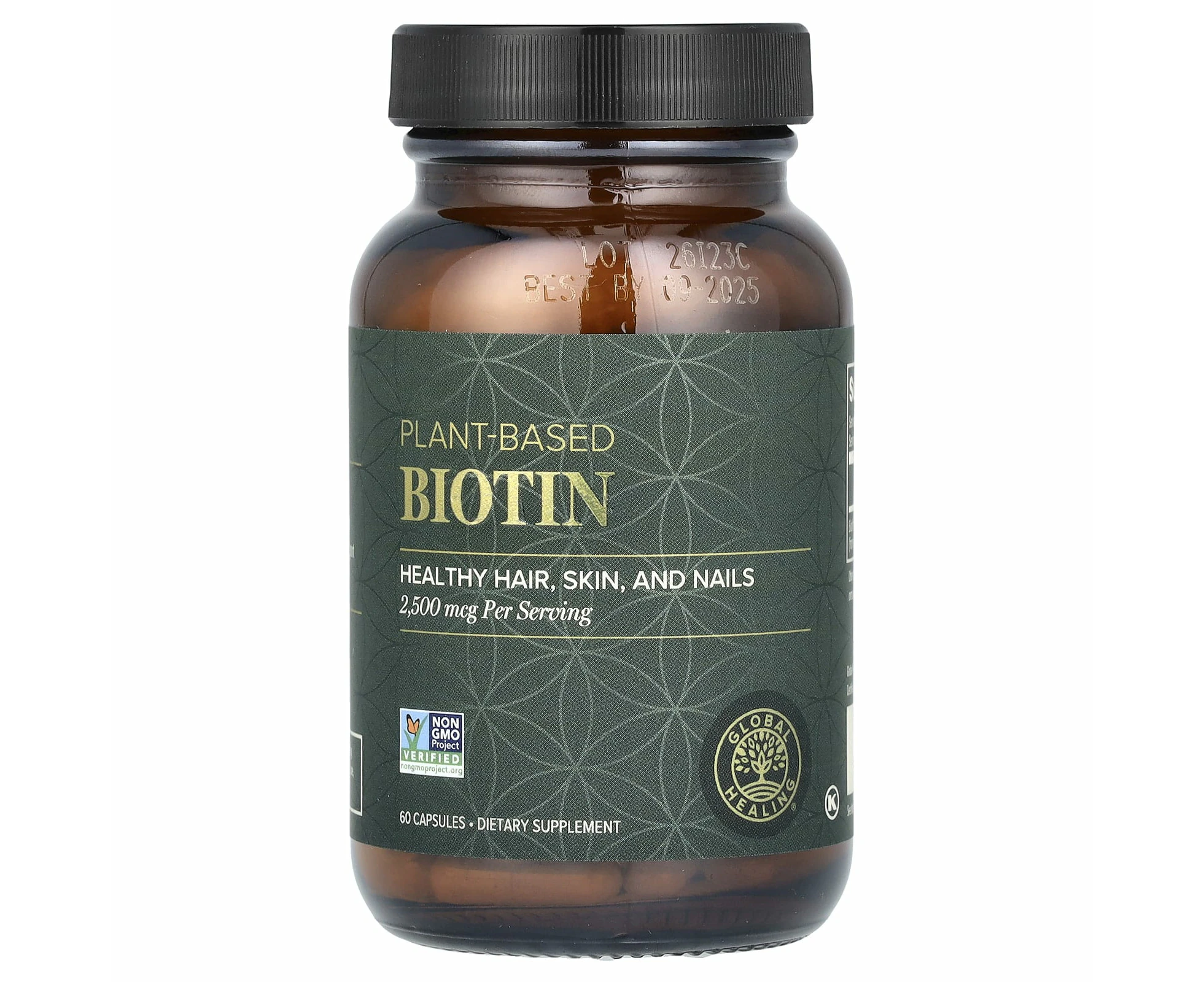 Global Healing, Plant-Based Biotin, 2,500 mcg, 60 Capsules