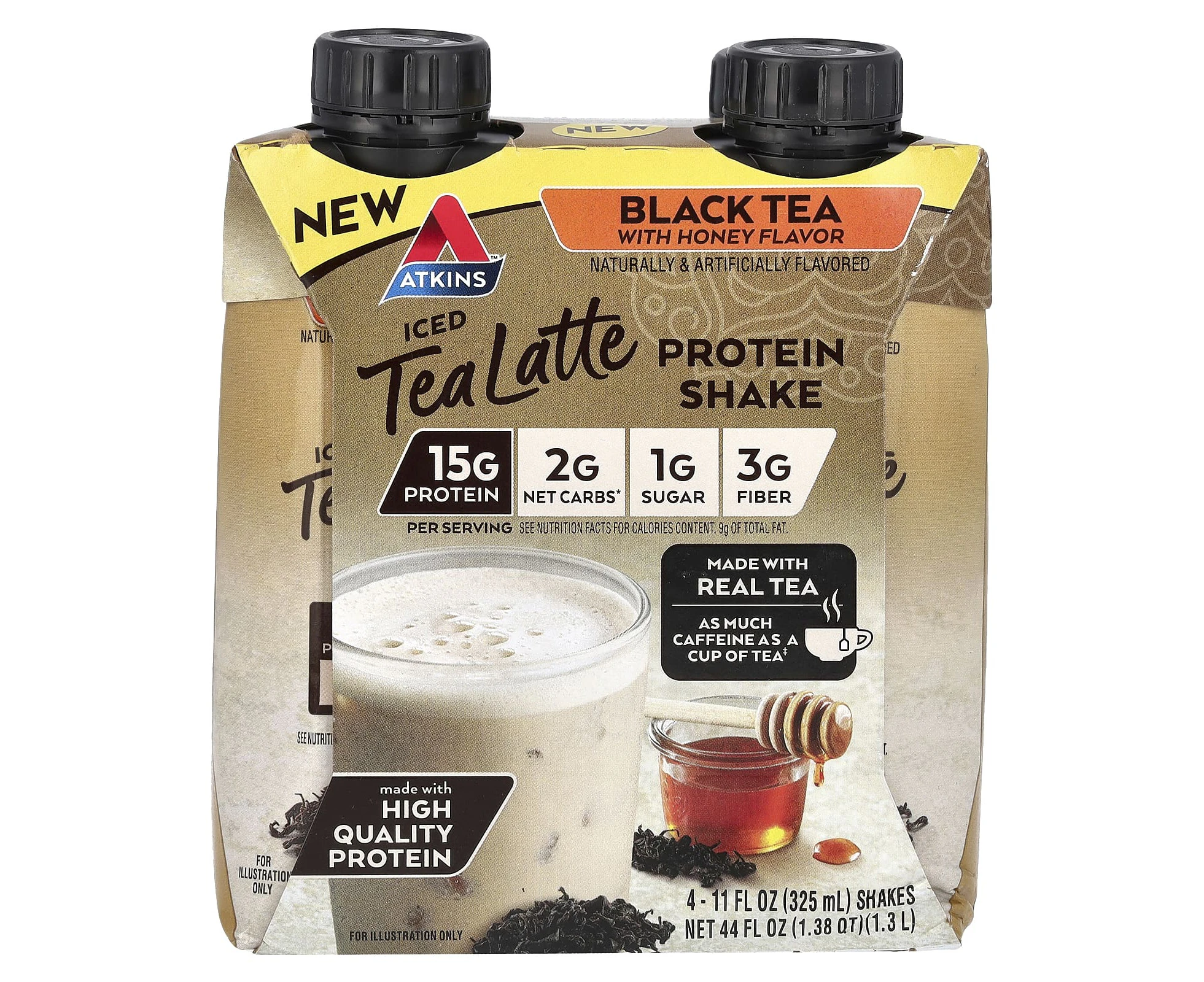 Atkins, Iced Tea Latte Protein Shake, Black Tea with Honey, 4 Shakes, 11 fl oz (325 ml) Each