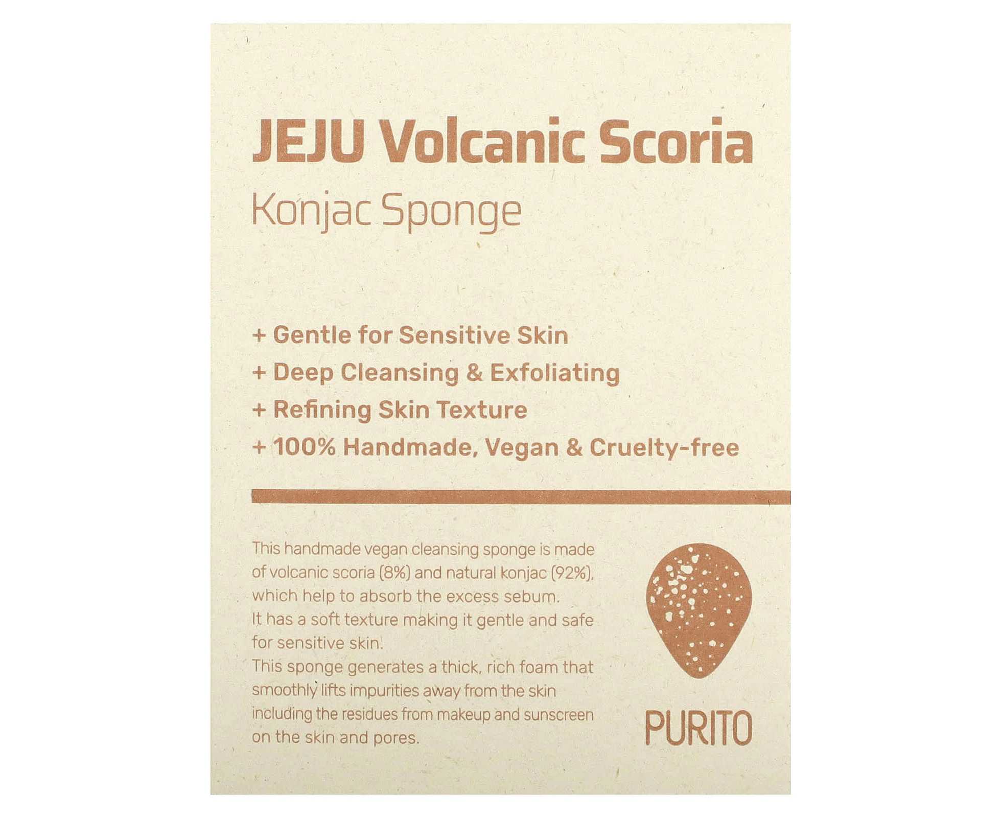 Purito, Jeju Volcanic Scoria, Konjac Sponge, 1 Sponge