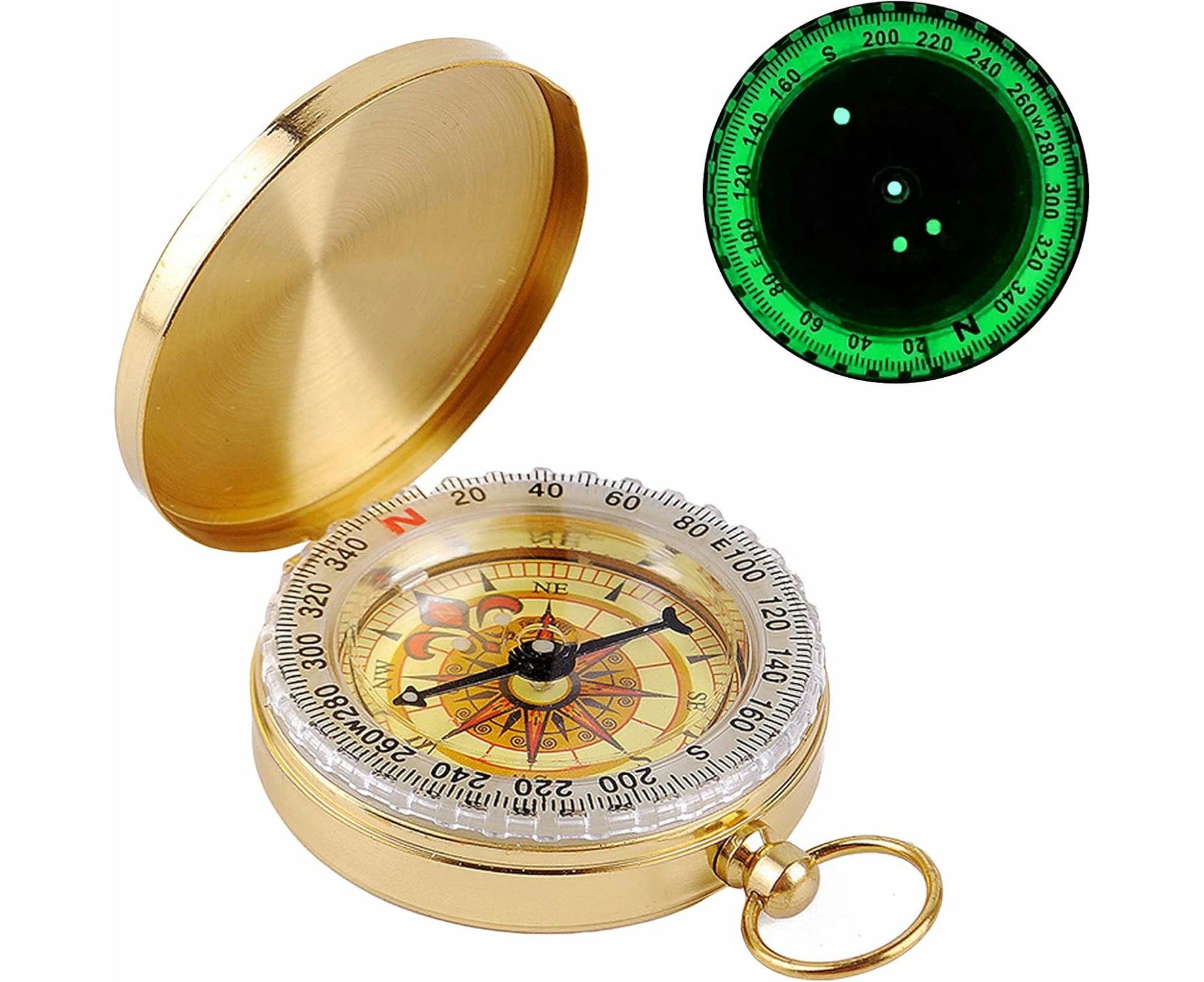 Pocket Compass Brass Fluorescent Compass Watch Compass Pocket Compass Outdoor Navigation Professional Compass Old Compass