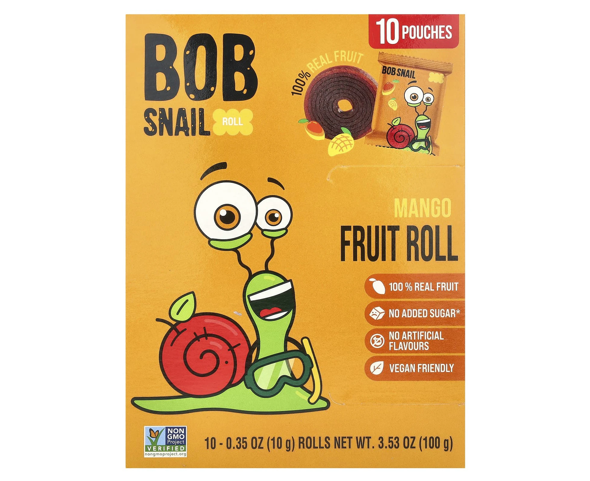 Bob Snail, Fruit Roll, Mango, 10 Pouches, 0.35 oz (10 g) Each