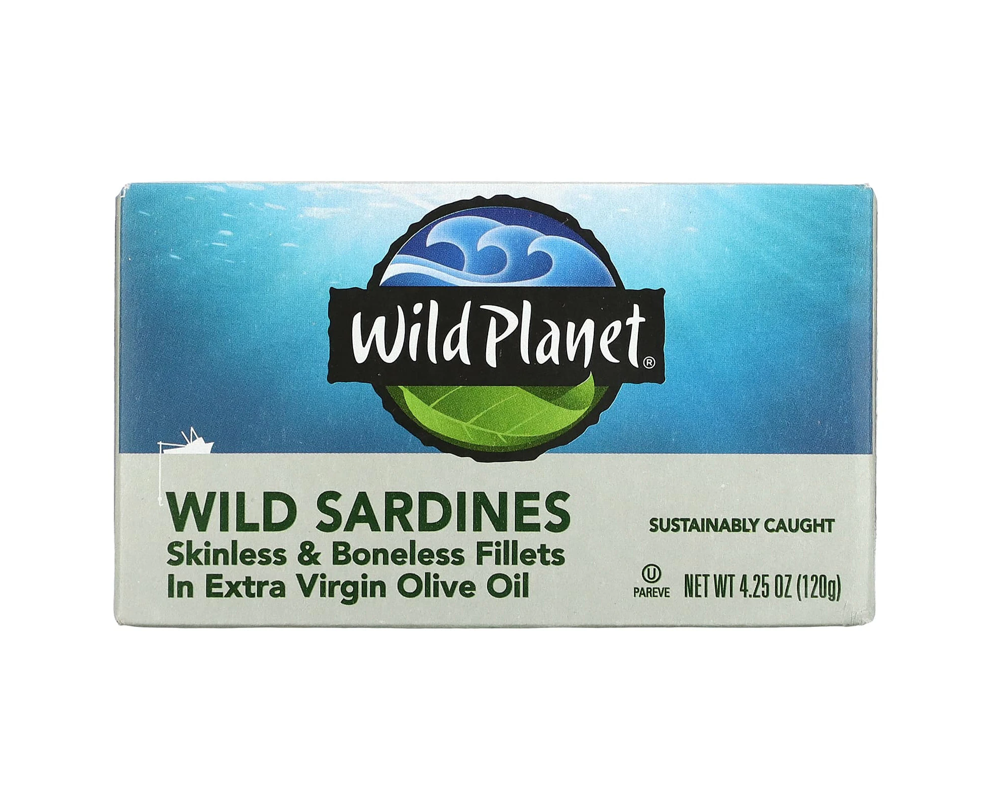 Wild Planet, Wild Sardines Skinless & Boneless Fillets in Extra Virgin Olive Oil, 4.25 oz (120 g)