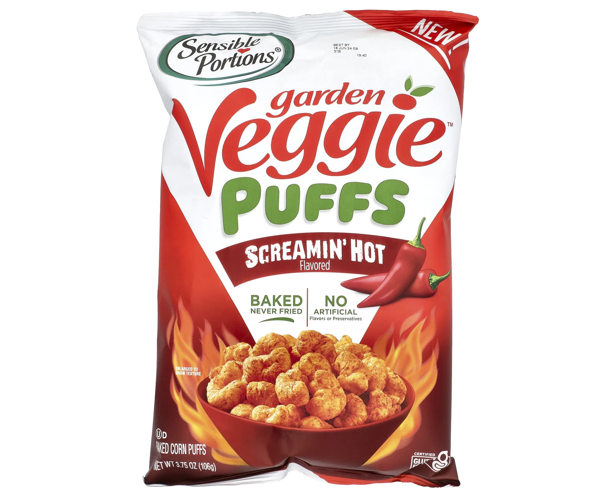 Sensible Portions, Garden Veggie Puffs, Screamin' Hot, 3.75 oz (106 g)