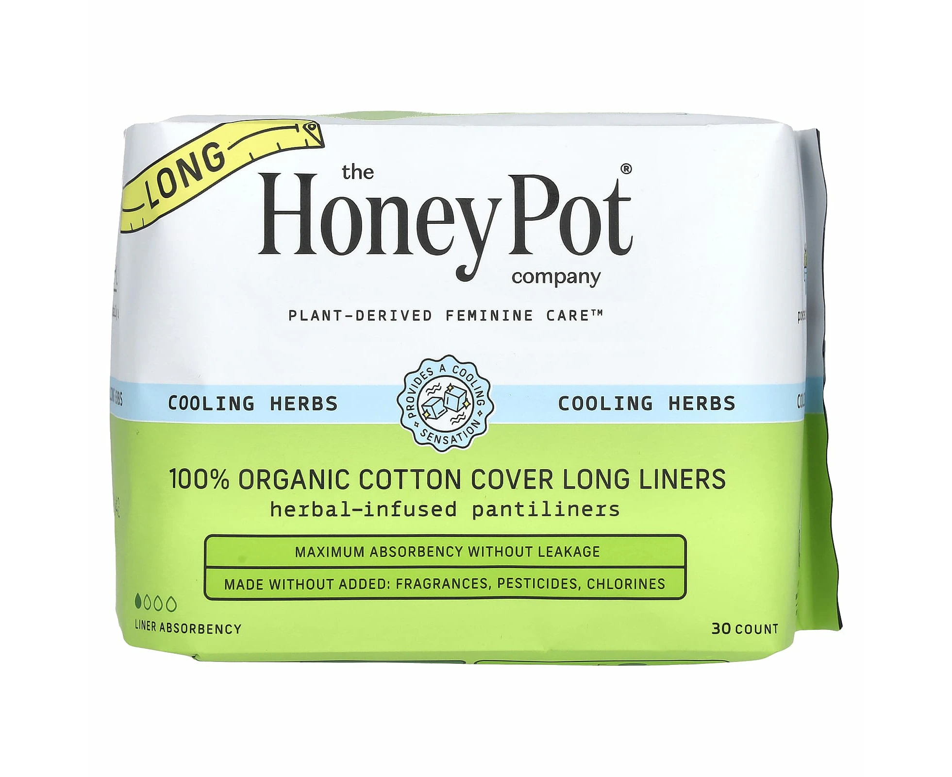 The Honey Pot Company, 100% Organic Cotton Cover Long Liners, 30 Count