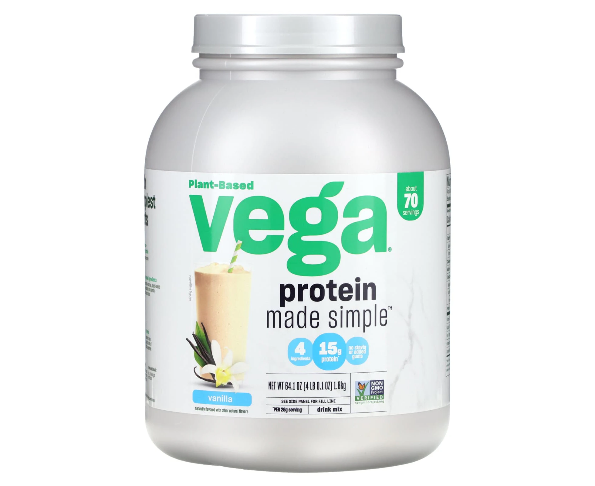 Vega, Plant-Based Protein Made Simple, Vanilla, 4 lbs (0.1 oz)