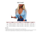 Long Sleeve Tie Front Outwear Women Elegant Slim Fit Plain Color Rib Knit Open Front Outwear Top For Dating Blue Xl