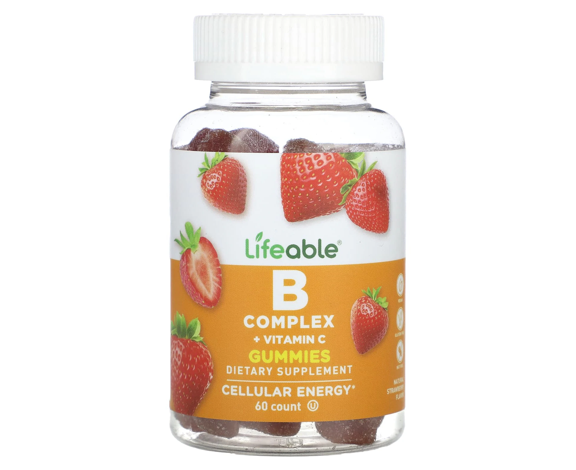 Lifeable, B Complex + Vitamin C Gummies, Natural Strawberry, 60 Gummies