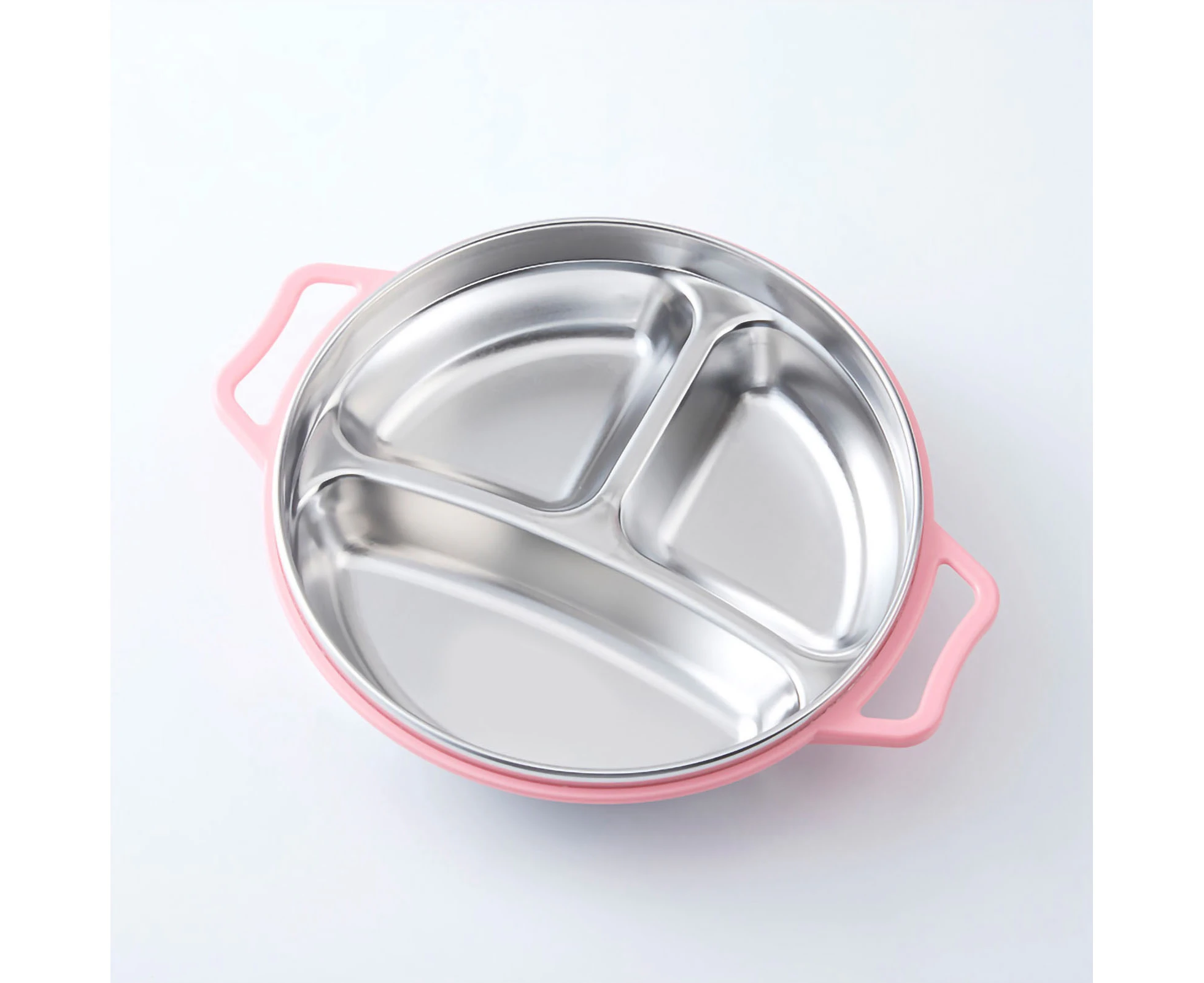 Children'S Plate Stainless Steel Anti Scald Handle Compartment Divided Design Dinner Plate For Kindergarten