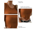 Sleeveless Knitted Tank Round Neck Ribbed Elastic Knit Basic Camisole For Women Lady Summer Light Brown S