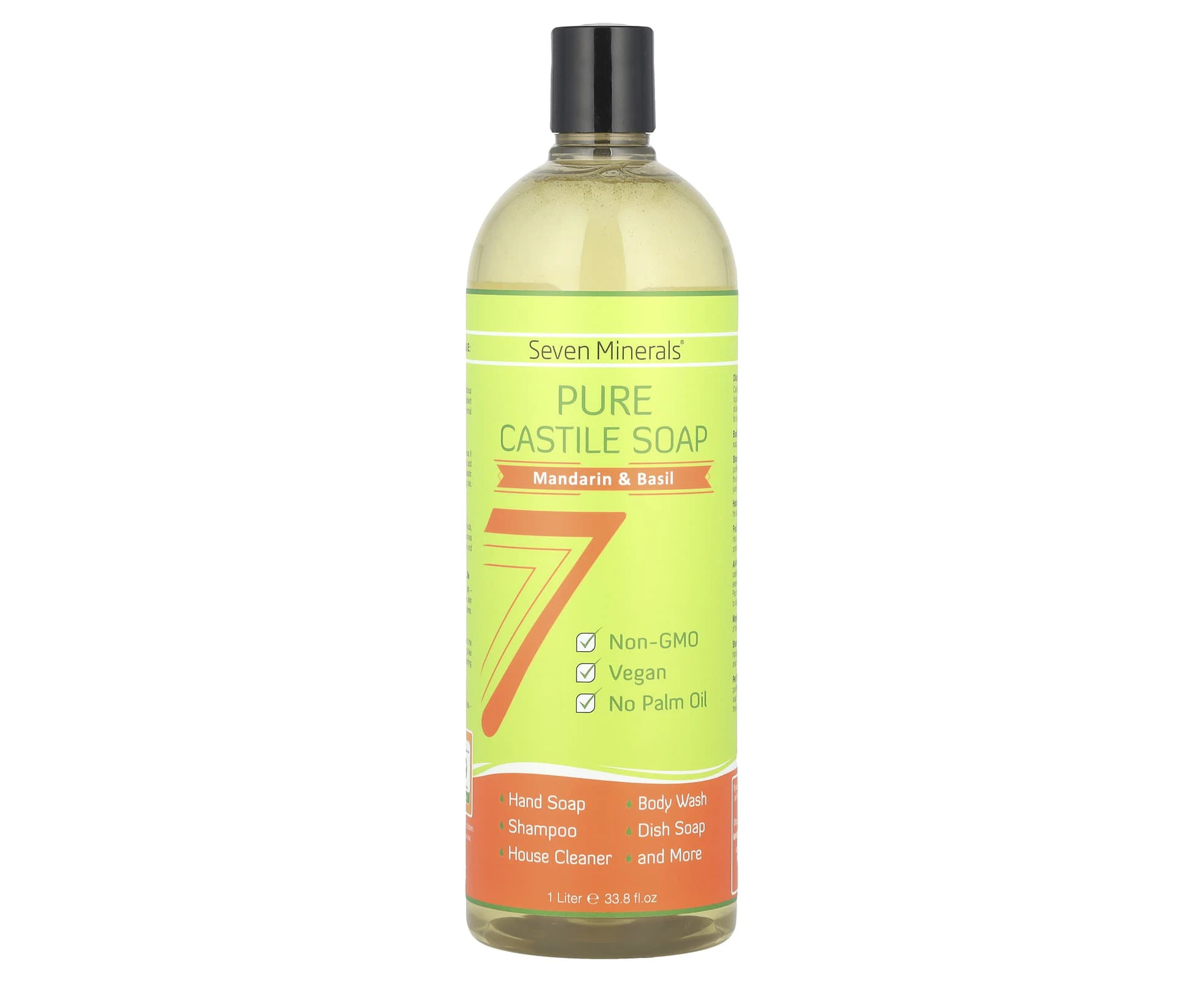 Seven Minerals, Pure Castile Soap, Mandarin & Basil, 33.8 fl oz (1 l)