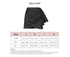 High Waist Ruched Skirt Women Elegant Pure Color Satin Back Zipper Wrap Hem Skirt For Cocktail Party Black L