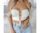 Women Strapless Tank Top Front Drawstring Hollow Up Double Wear Backless Summer Vest White Xl