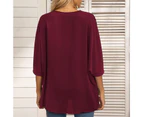 3/4 Sleeve Chiffon Shirt V Neck Printed Oversized Loose Fit Blouse T Shirt For Women Summer Burgundy L