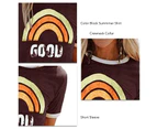 Color Block Summer Shirt Short Sleeve Crewneck Loose Casual Fashion Soft Women Summer T Shirts Purplish Red L