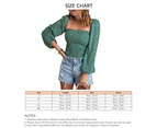 Women Floral Printed Top Casual Shirred Puff Long Sleeve Blouse Women Ruched Bust Shirred Waist Top Green Xxl