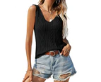 Sleeveless Cable Knit Tank V Neckline Pure Color Cable Knit Tank Tee Shirt For Women Dating Black S