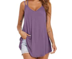 Double Strap Camisole Sleeveless Flowy V Neckline Double Strap Tank For Summer Lady Girl Purple S