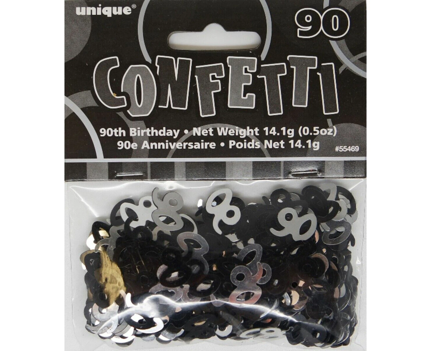 90th Birthday Black Confetti Party Table Scatter Decoration Loot Treat Bag 90