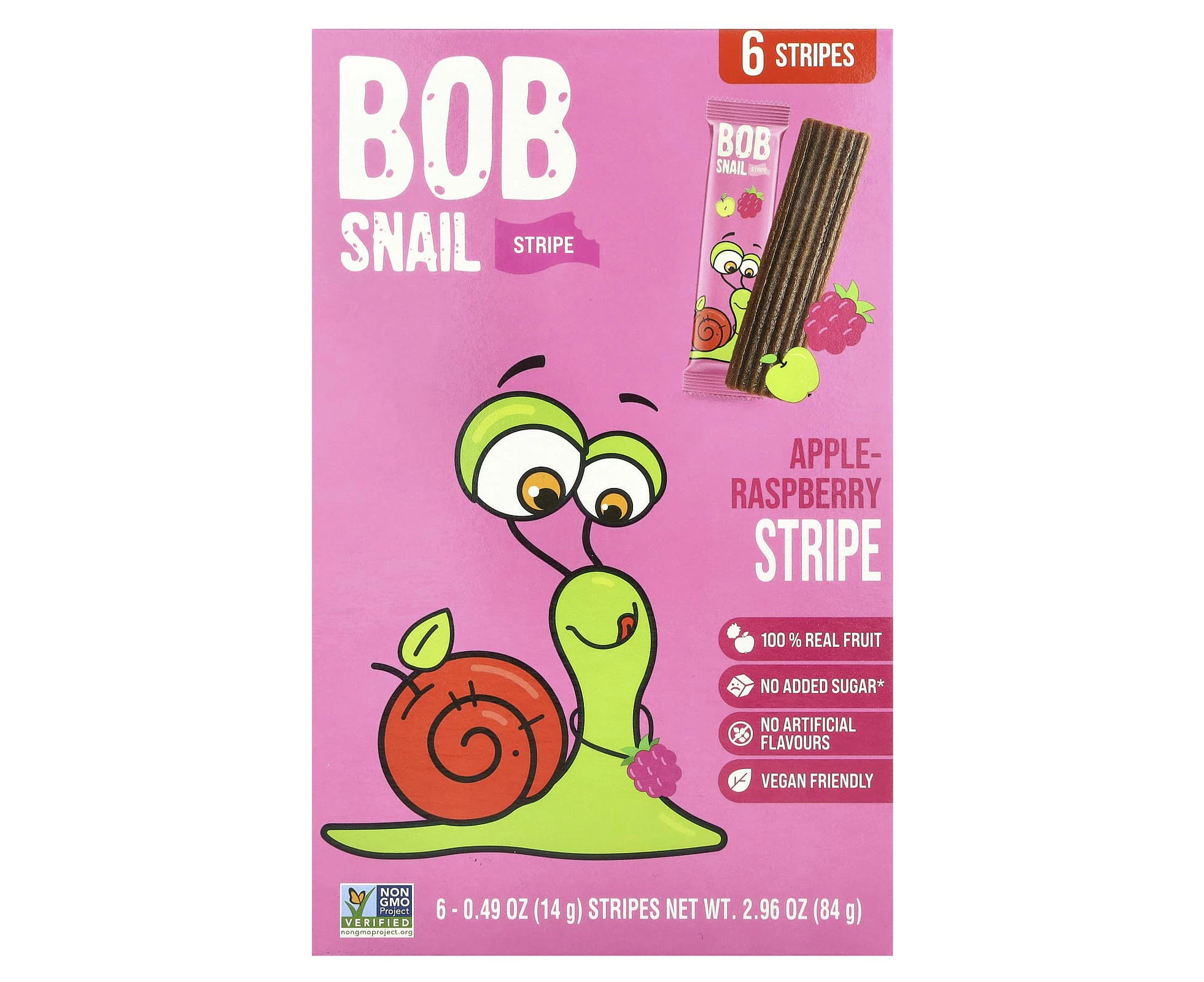 Bob Snail, Fruit Stripe, Apple-Raspberry, 6 Count, 0.49 oz (14 g) Each