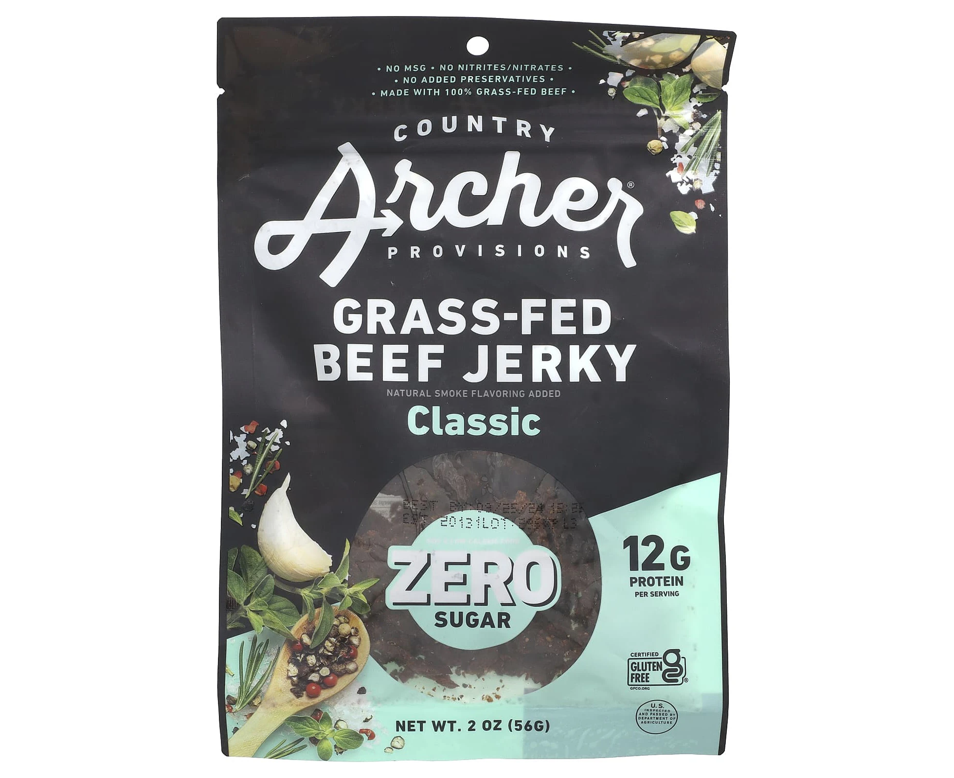 Country Archer Jerky, Grass-Fed Beef Jerky, Classic, 2 oz (56 g)