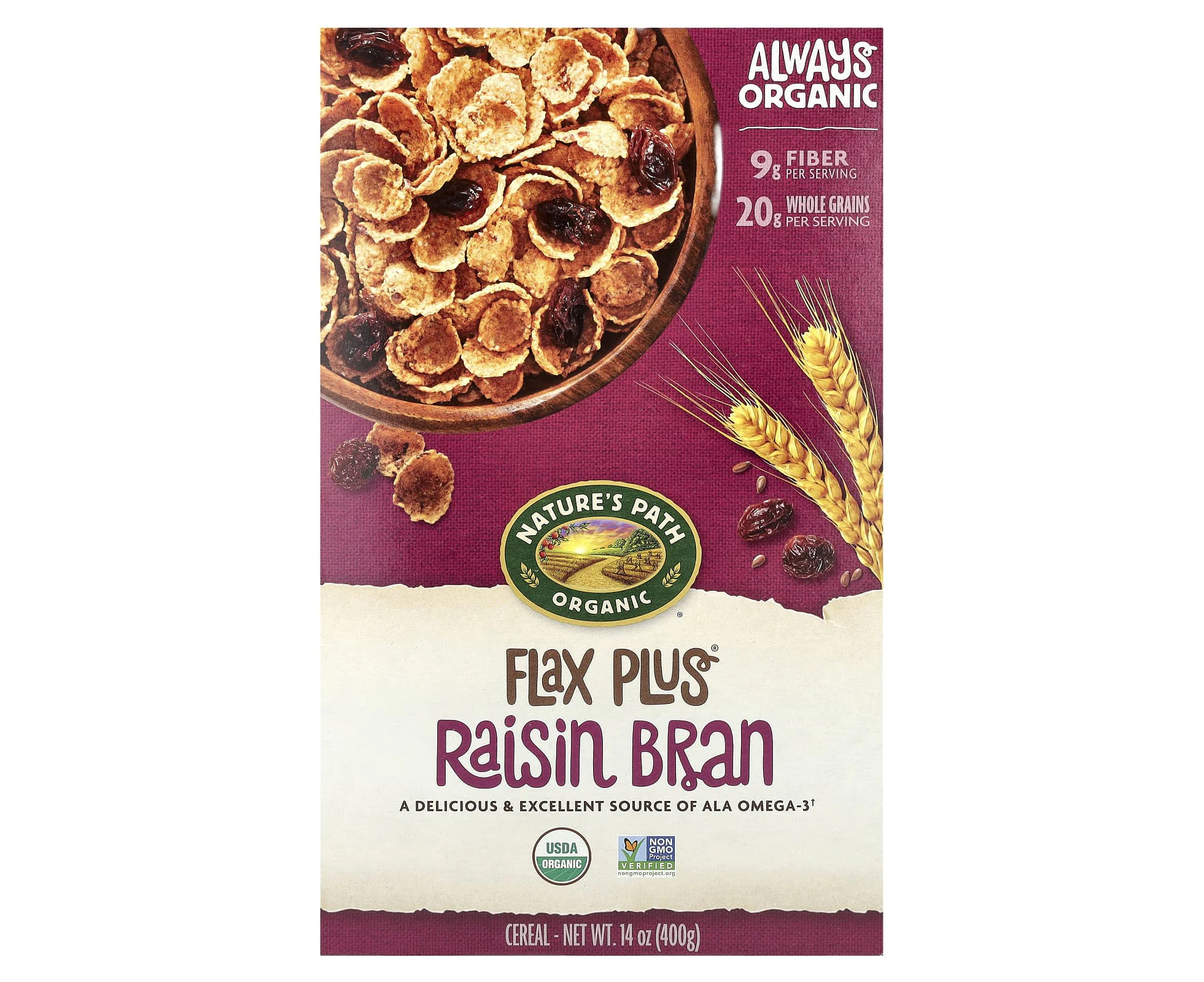 Nature's Path, Organic, Flax Plus Cereal, Raisin Bran, 14 oz (400 g)