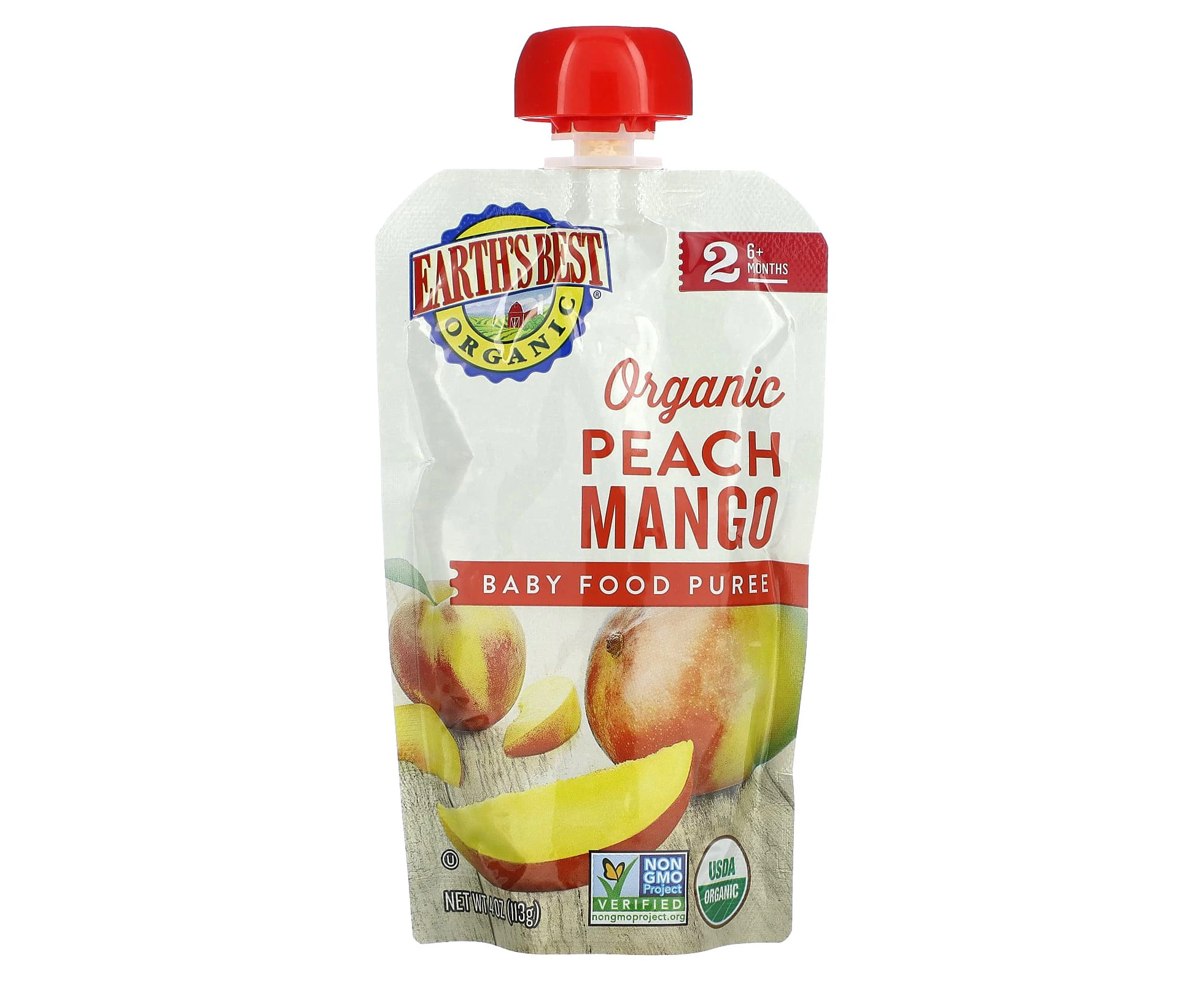 Earth's Best, Organic Baby Food Puree, 6+ Months, Peach Mango, 4 oz (113 g)