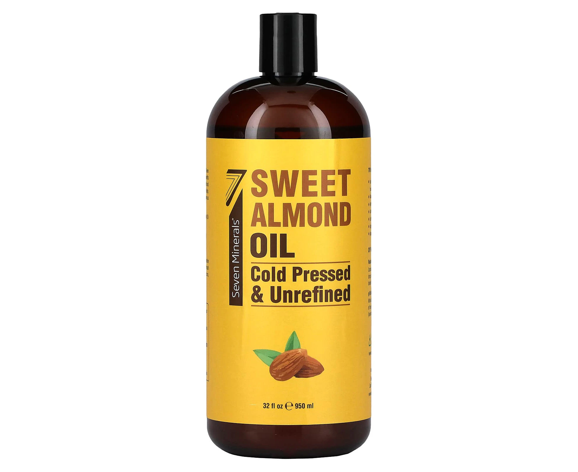 Seven Minerals, Sweet Almond Oil, Cold Pressed & Unrefined, Unscented, 32 fl oz (950 ml)