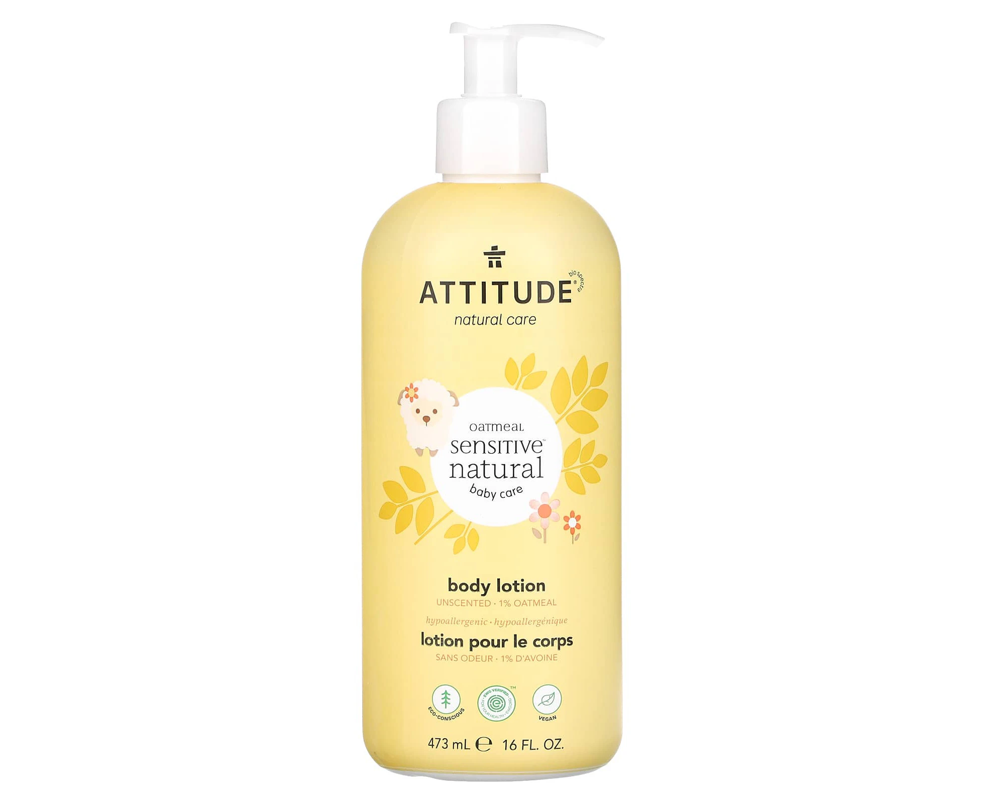 ATTITUDE, Oatmeal Sensitive Natural,  Body Lotion, Unscented, 16 fl oz (473 ml)