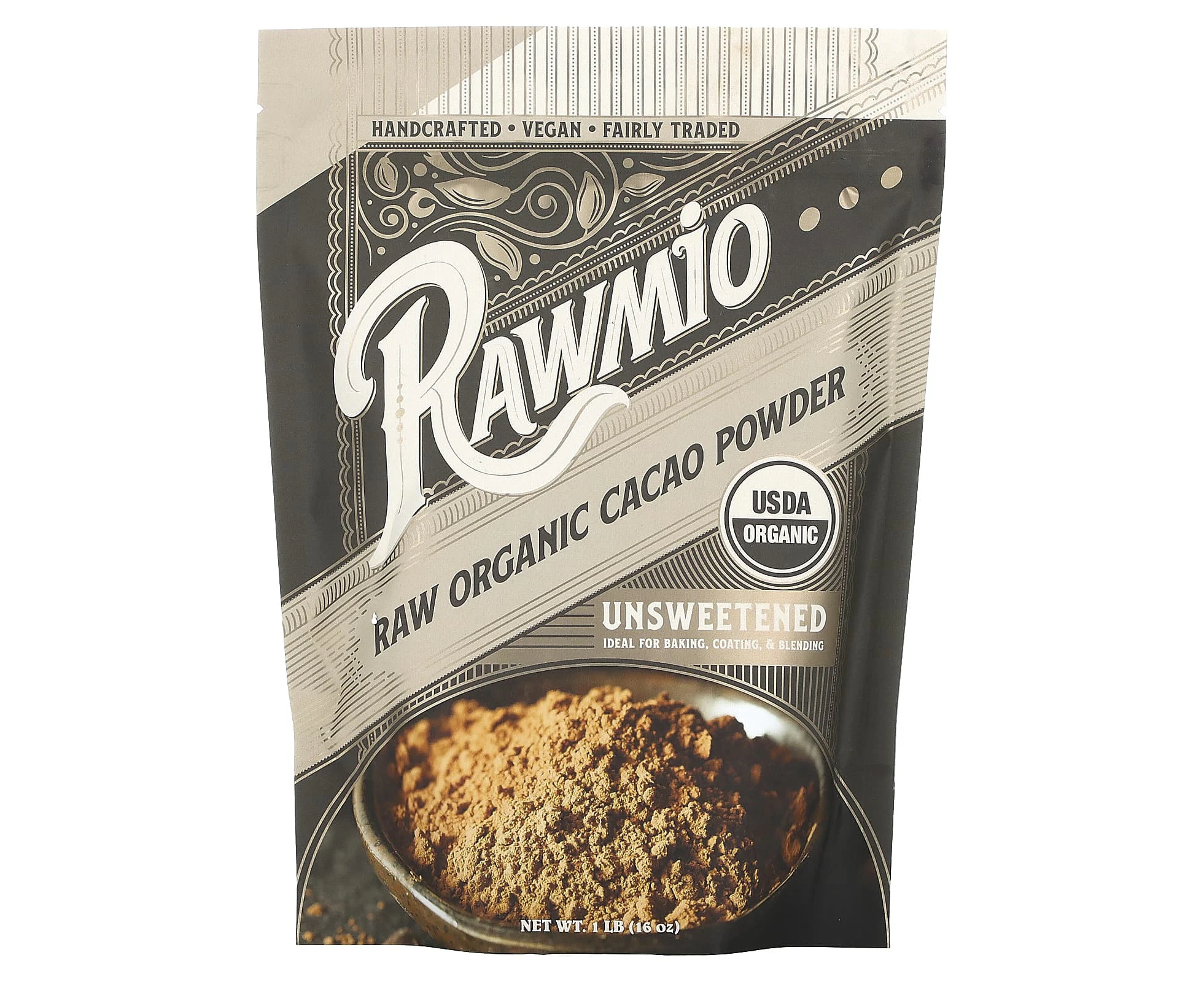 Rawmio, Raw Organic Cacao Powder, Unsweetened, 1 lb (16 oz)