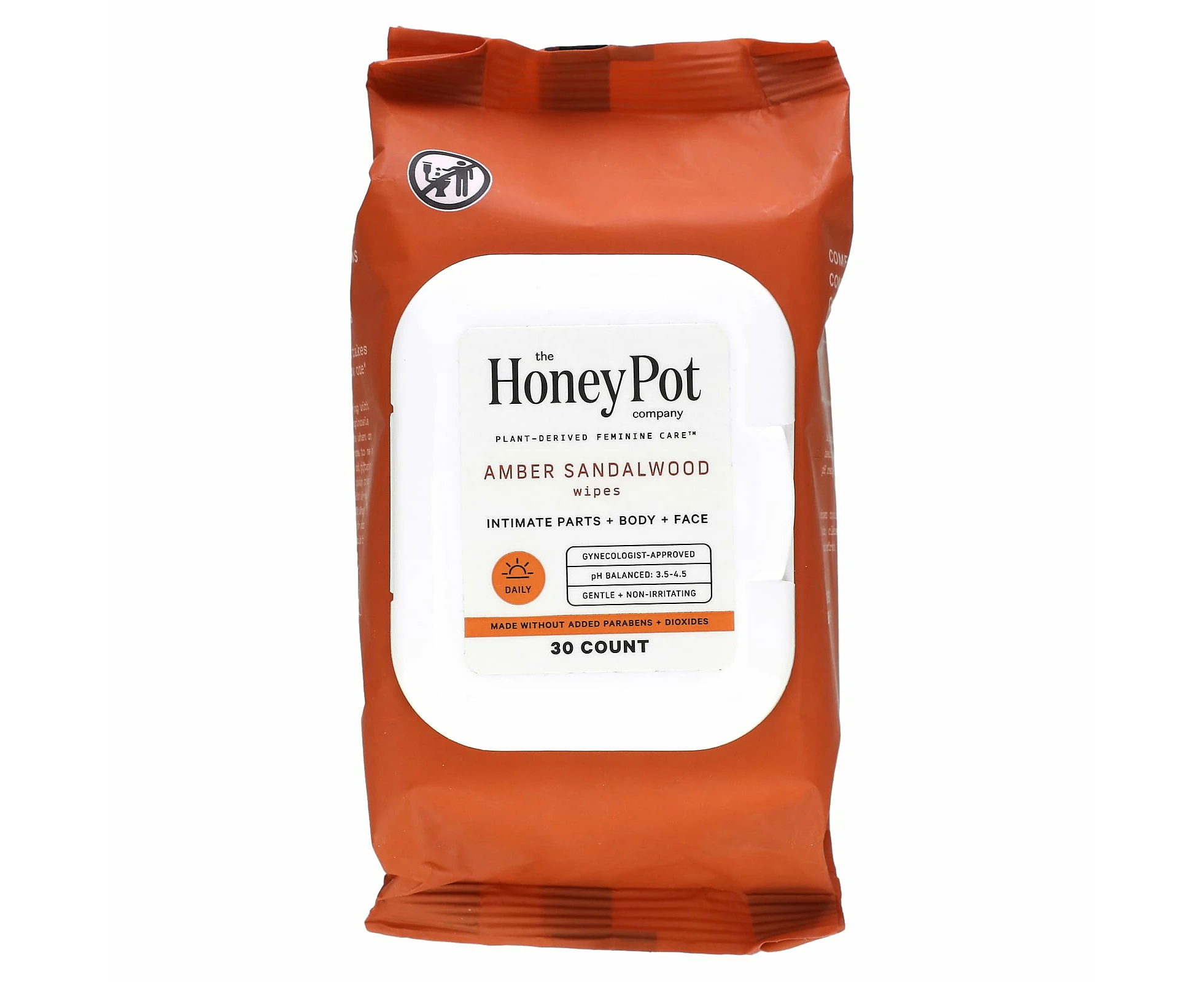 The Honey Pot Company, Amber Sandalwood Wipes, 30 Count