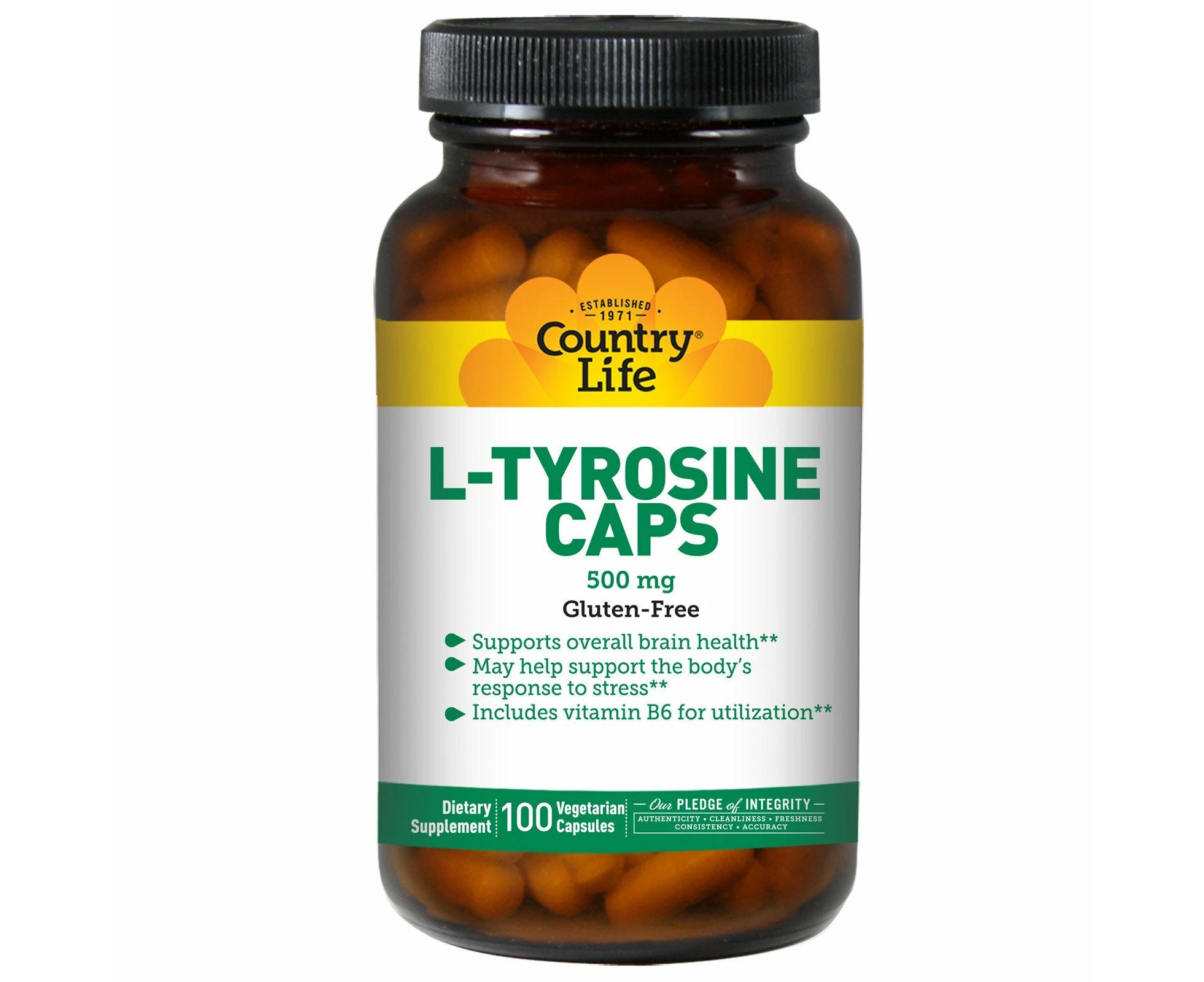 Country Life, L-Tyrosine Caps, 500 mg, 100 Vegetarian Capsules