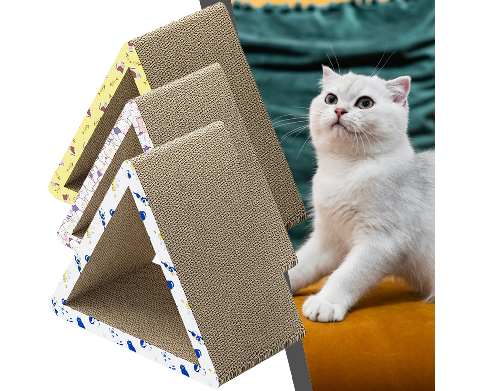 M-SIZE Cat Scratcher,Cardboard Triangle Cat Scratching Board,7 Usable Sides Cat Scratchers for Indoor Cats,Durable Recyclable Cat Scratcher