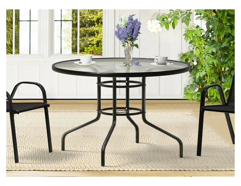 ALFORDSON Outdoor Furniture Patio Dining Table Garden 90CM Round Glass Black